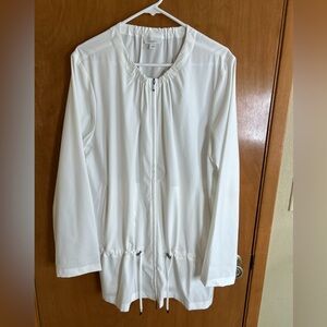 J. Jill Pure Jill Fit Jacket White Sz XL Drawstring Zip Up Lightweight Stretchy